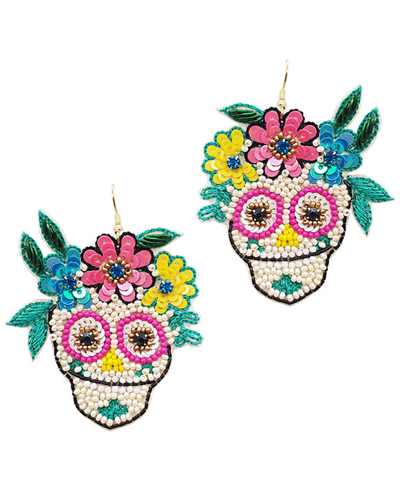 Halloween Sugar Skull Beaded Earring