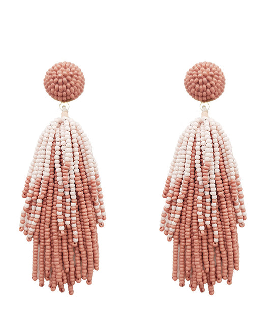 Seed Beaded Tassel Post Earring