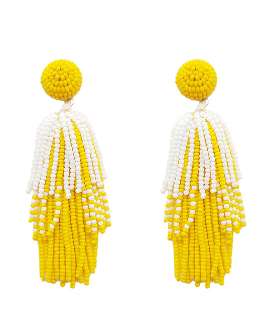 Seed Beaded Tassel Post Earring