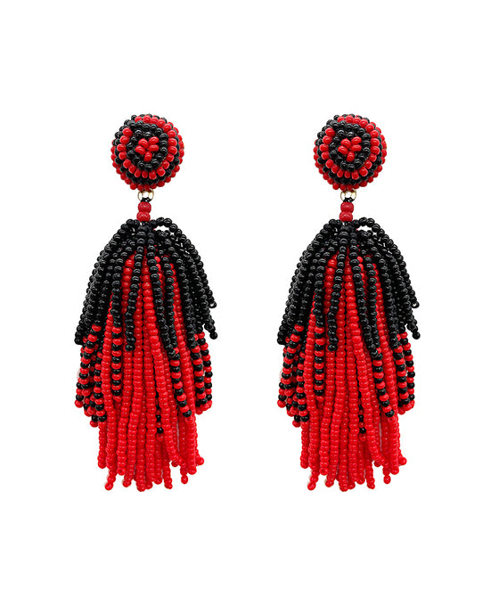 Seed Beaded Tassel Post Earring