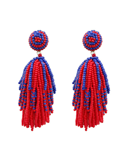 Seed Beaded Tassel Post Earring