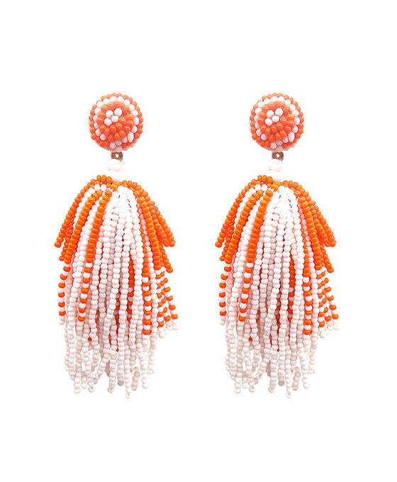 Seed Beaded Tassel Post Earring