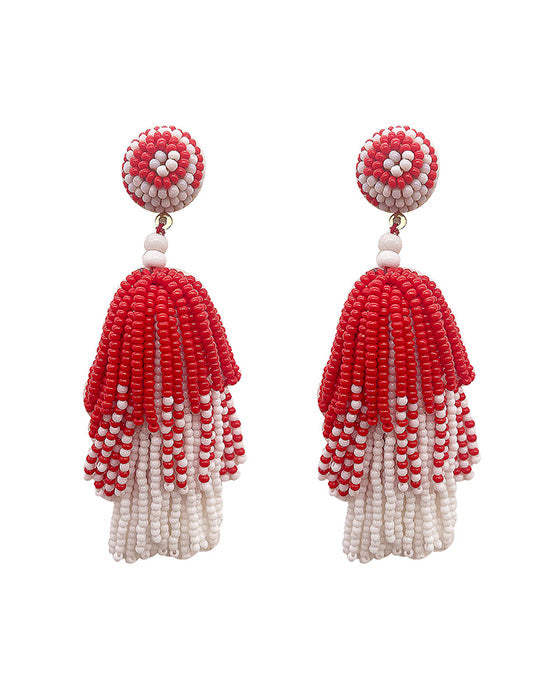 Seed Beaded Tassel Post Earring