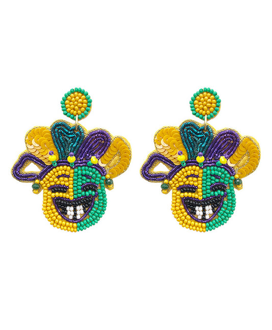 Mardi Gras Seed Beaded Earring