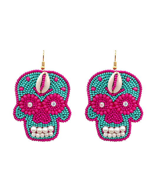 Halloween Sugar Skull Seed Beaded Earring