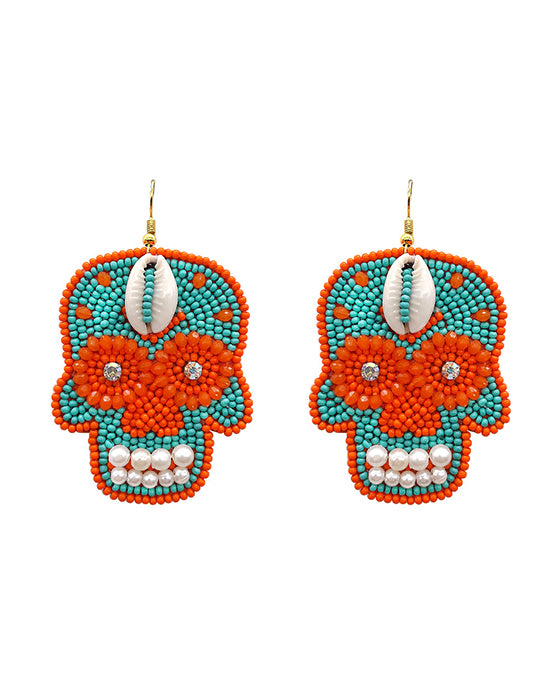 Halloween Sugar Skull Seed Beaded Earring