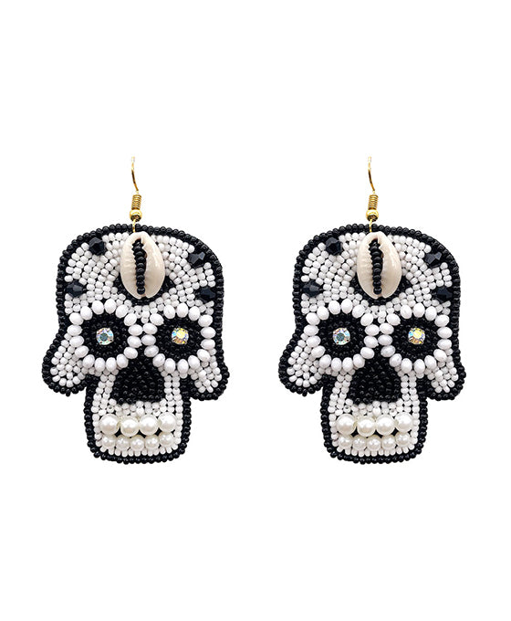 Halloween Sugar Skull Seed Beaded Earring