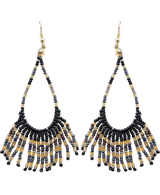 Seed Beaded Teardrop w/ Tassel Earring