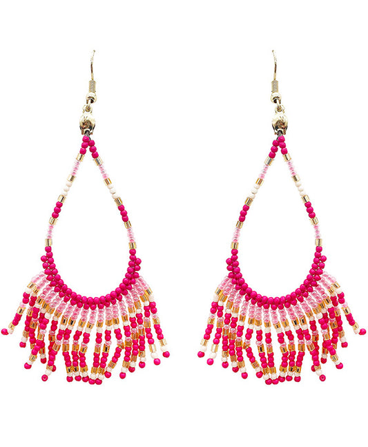 Seed Beaded Teardrop w/ Tassel Earring