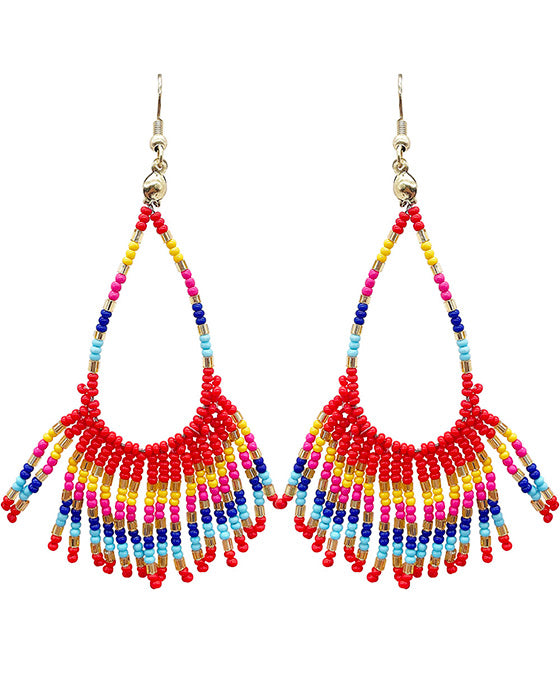 Seed Beaded Teardrop w/ Tassel Earring