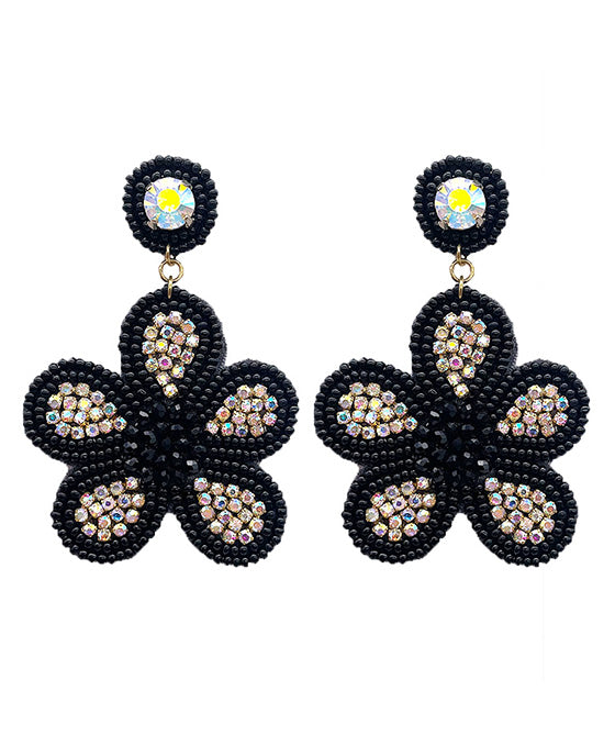 Beaded Flower w/ Rhinestone Earring