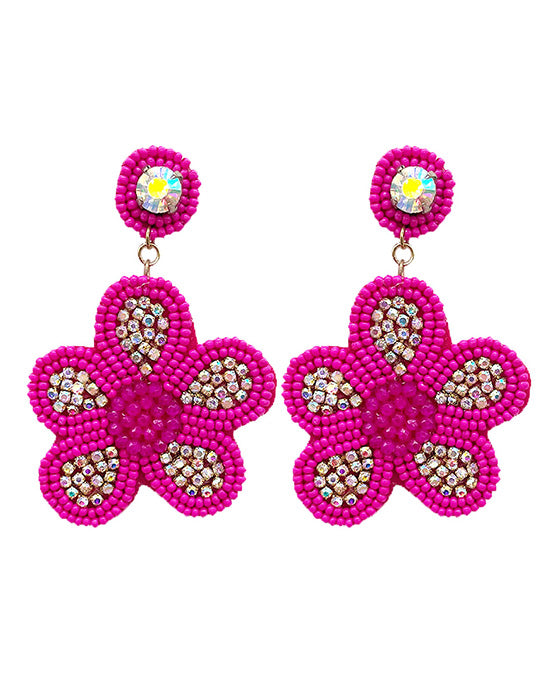 Beaded Flower w/ Rhinestone Earring