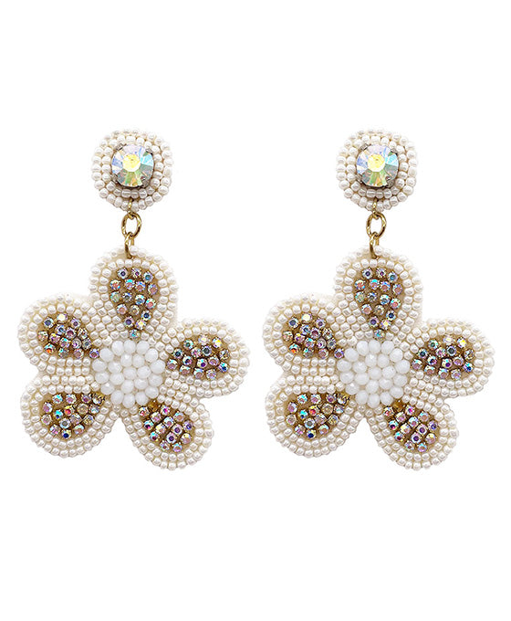 Beaded Flower w/ Rhinestone Earring