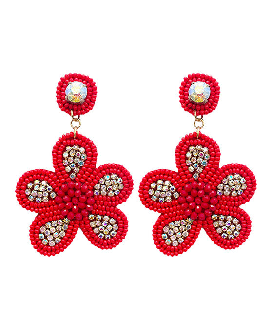 Beaded Flower w/ Rhinestone Earring