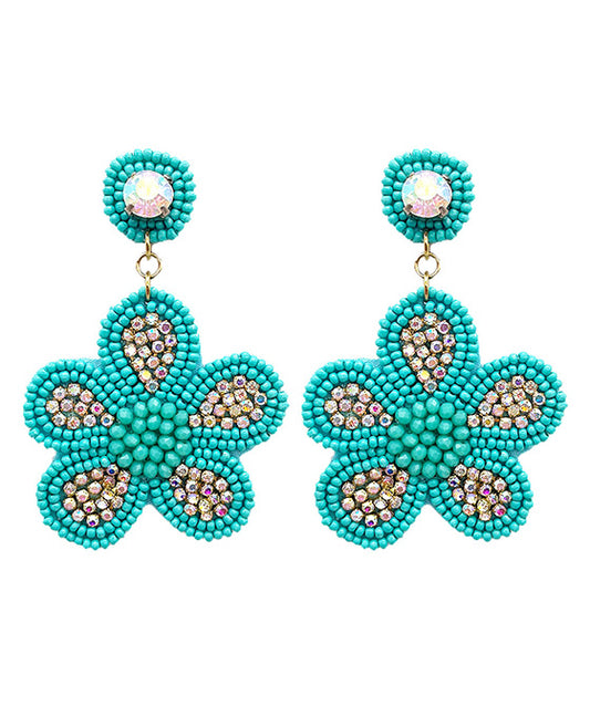 Beaded Flower w/ Rhinestone Earring