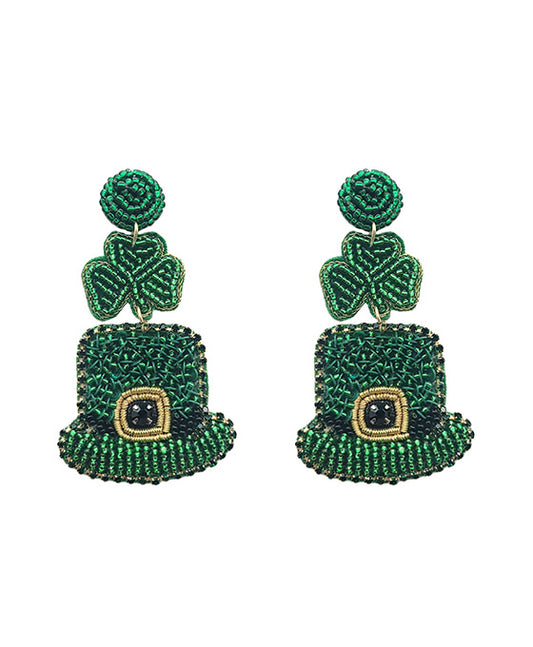 Beaded St Patrick's Hat Earring