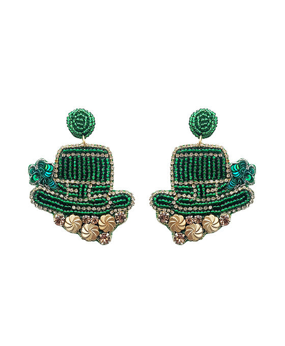 Beaded St Patrick's Hat Earring