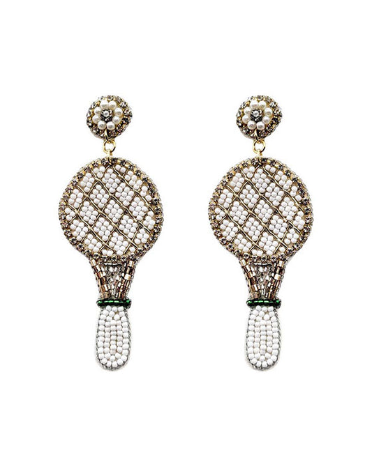 Beaded Tennis Racket Stone Earring