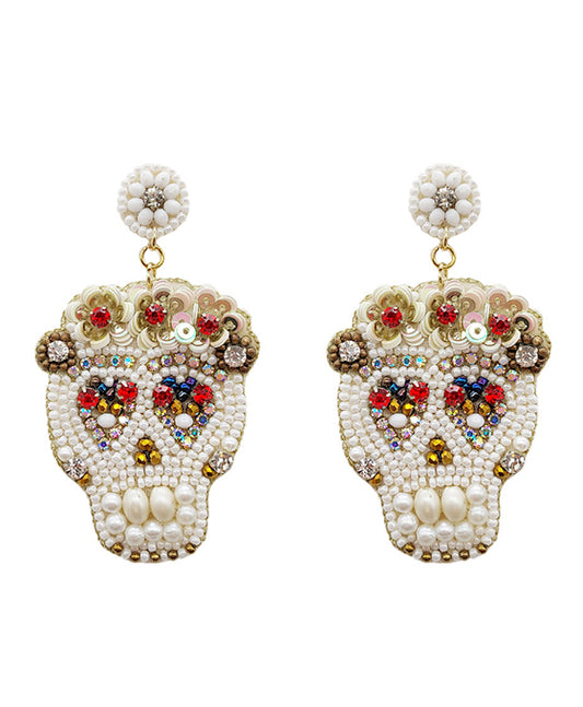 Halloween Sugar Skull Beaded Earring