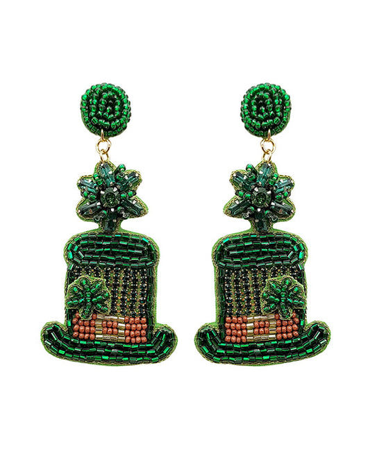 Beaded St Patrick's Hat Earring