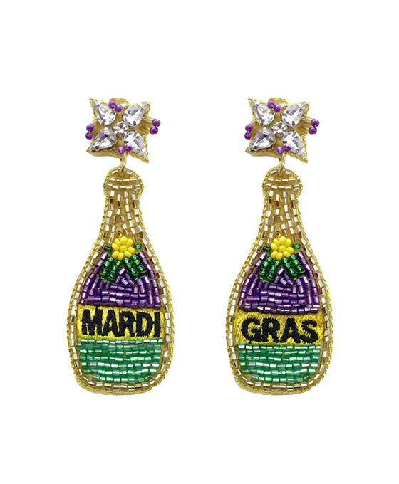 Beaded Mardi Gras Champagne Earring