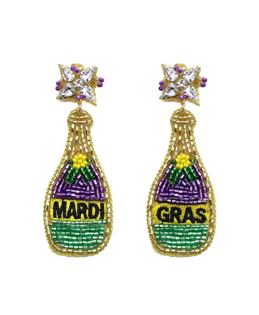 Beaded Mardi Gras Champagne Earring