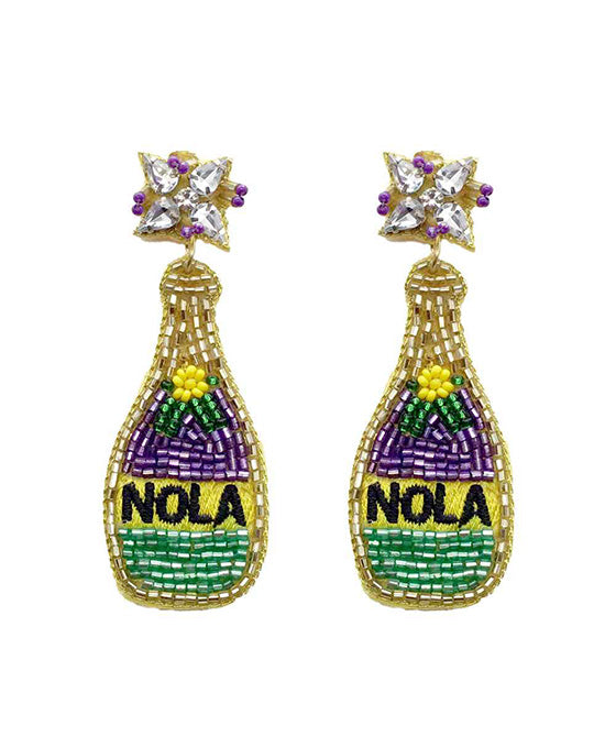 Beaded Mardi Gras Champagne Earring