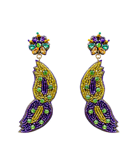 Beaded Mardi Gras Mask Stone Earring