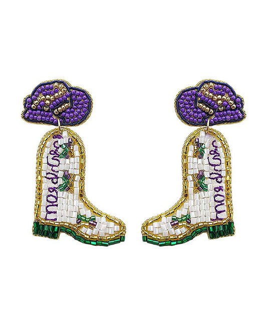 Beaded Mardi Gras Hat & Boots Earring