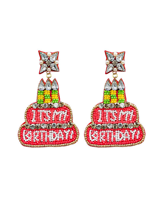 Beaded Birthday Cake Stone Earring