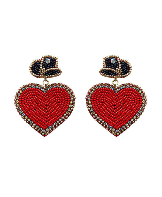 Beaded Heart Stone Hap Post Earring