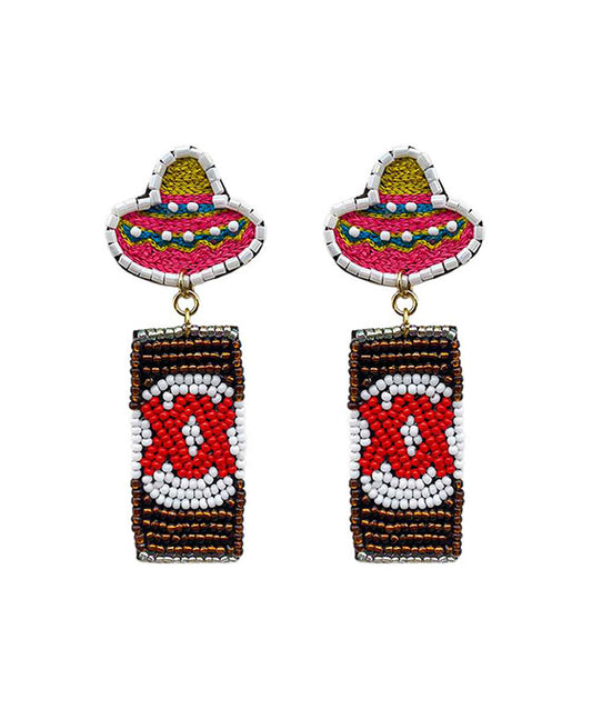 Beaded Beer Can & Hat Post Earring