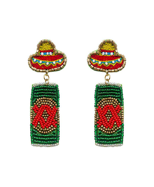 Beaded Beer Can & Hat Post Earring