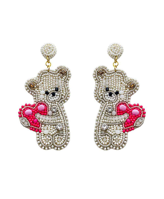 Beaded Teddy Bear w/ Heart Earring