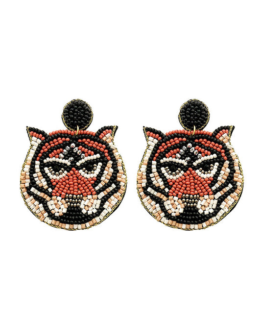 Beaded Tiger Face Earring