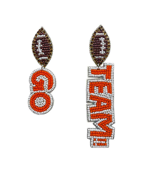 Beaded Football Go Team Earring