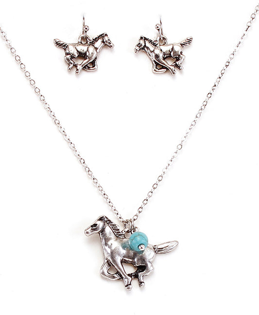 Dainty Running Horse Necklace Set