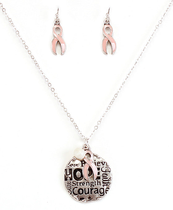 Pink Ribbon Necklace Set