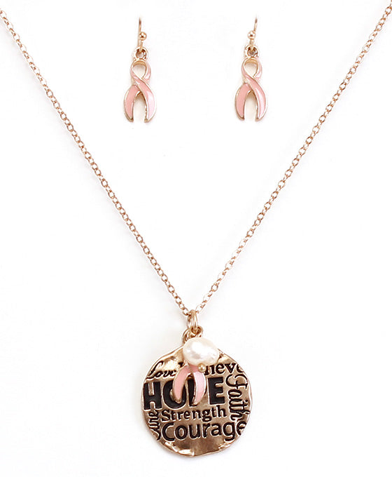 Pink Ribbon Necklace Set