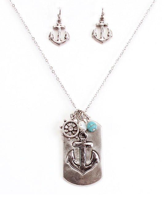 Anchor Dog Tag Necklace Set