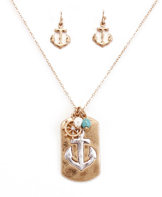 Anchor Dog Tag Necklace Set