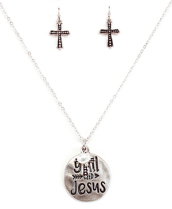 Y'ALL NEED JESUS Necklace Set