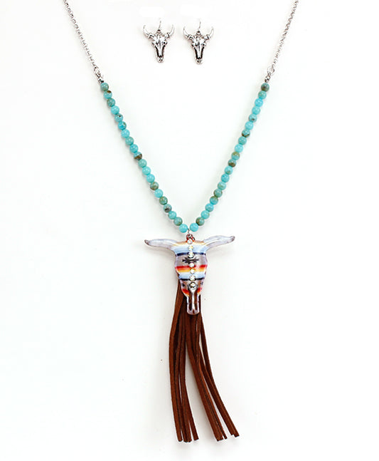 Steer Head w/ Tassel Necklace Set