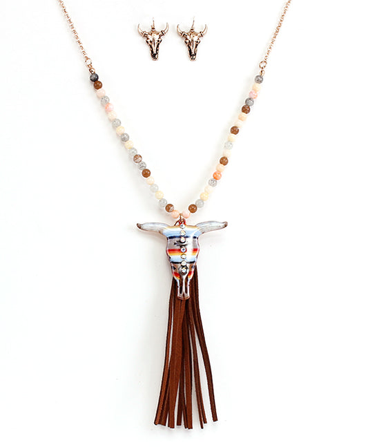 Steer Head w/ Tassel Necklace Set