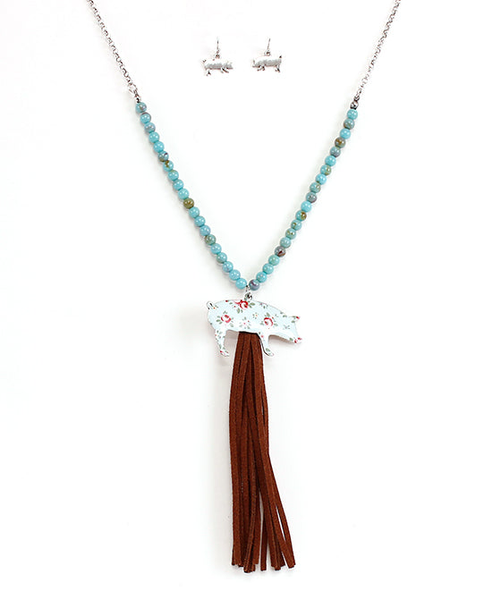 Floral Pig w/ Tassel Necklace Set