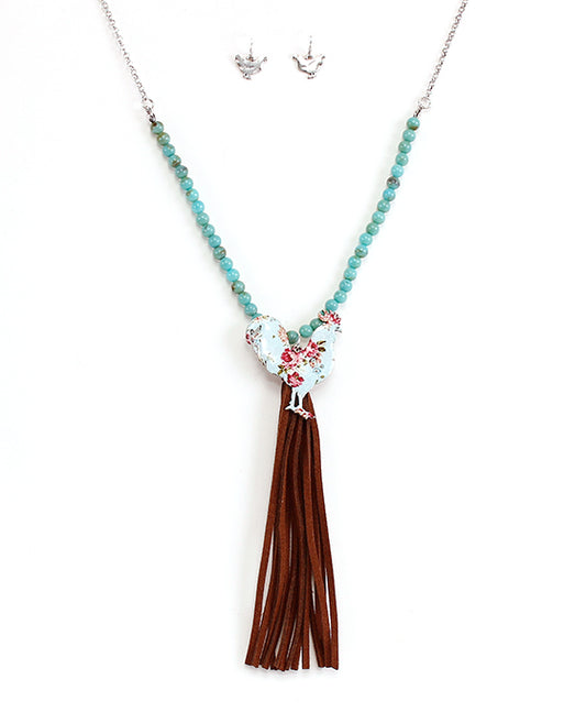 Floral Rooster w/ Tassel Necklace Set