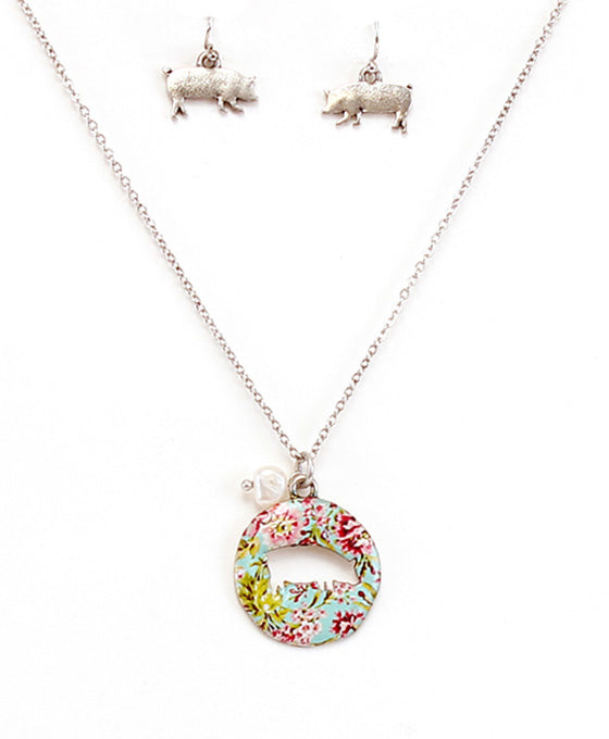 Floral Pig Cutout Necklace Set