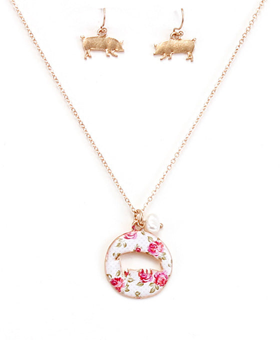 Floral Pig Cutout Necklace Set