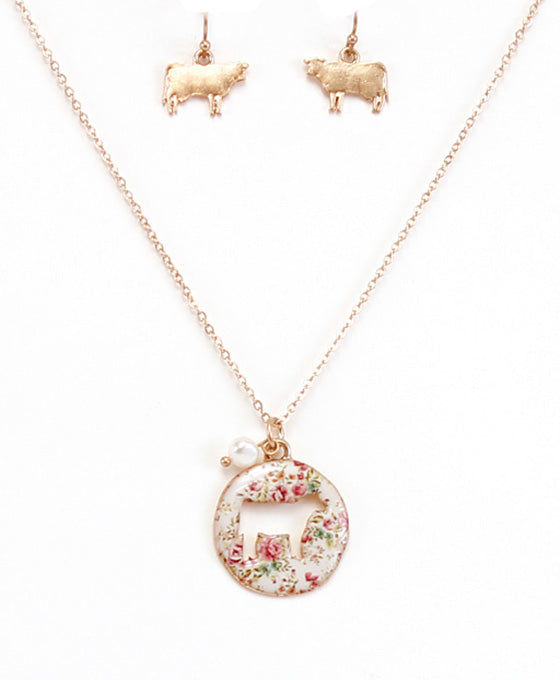 Floral Cow Cutout Necklace Set