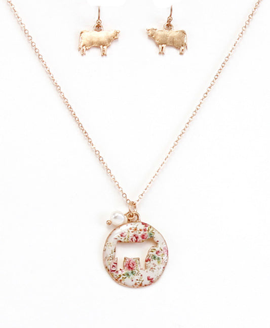 Floral Cow Cutout Necklace Set